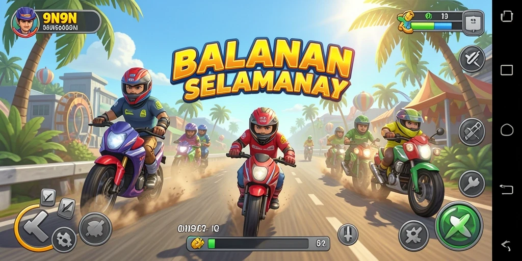 Tampilan gameplay 9N9N yang mendebarkan saat balapan.