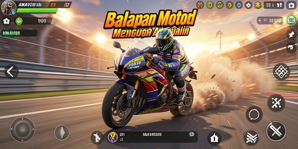 Screenshot AMAVI88 menampilkan aksi balapan motor yang mendebarkan.