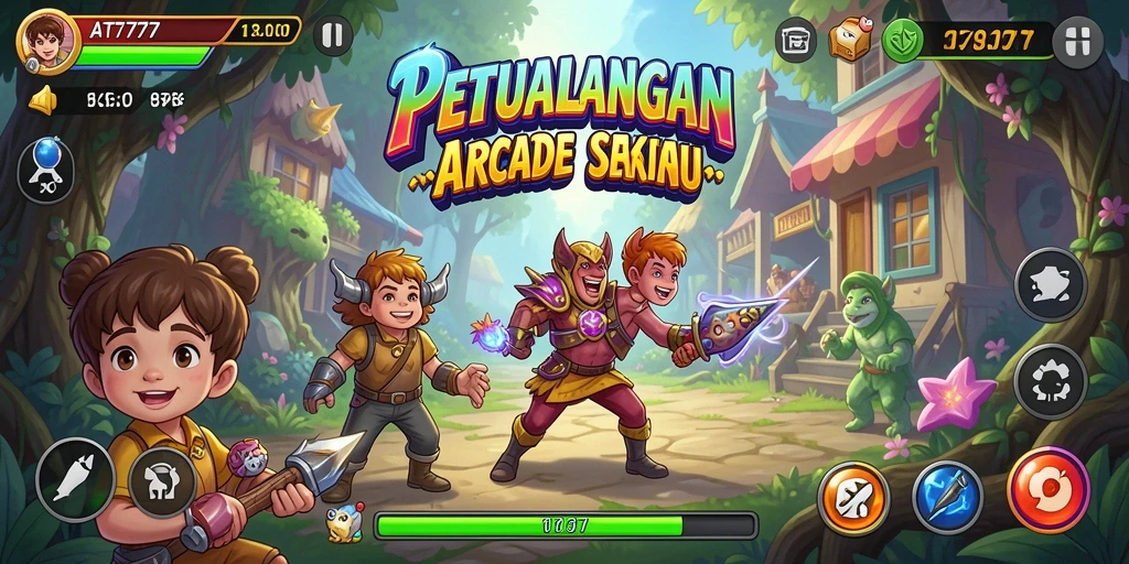 Screenshot utama AT777 menampilkan aksi seru gameplay di dalam dunia arcade.