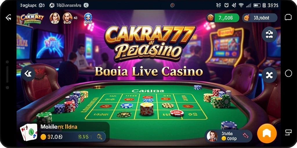 Screenshot gameplay CAKRA777 menampilkan dealer dan meja Live Casino yang interaktif.