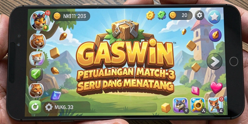 Tampilan gameplay seru <strong>GASWIN</strong> dalam aksi Match-3.