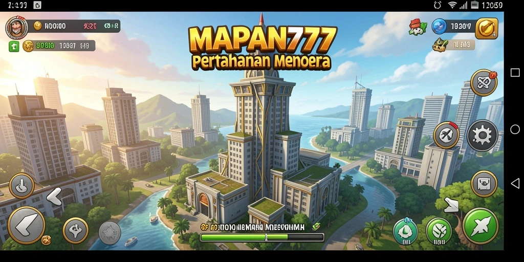 Tampilan gameplay MAPAN777 dengan menara yang siap bertempur.