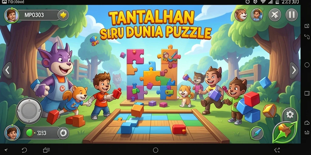 Screenshot MPO303 menampilkan gameplay puzzle yang menarik dan penuh warna.