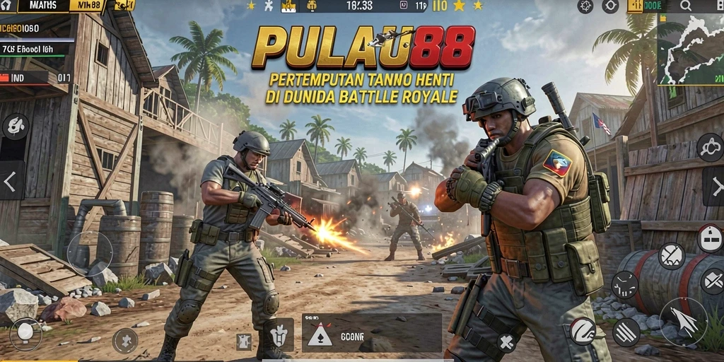 Screenshot PULAU88 menampilkan aksi intens pertempuran Battle Royale.