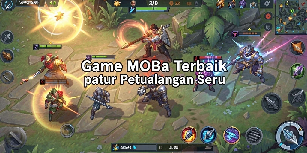 Tangkapan layar VESPA69 menampilkan pertarungan tim yang mendebarkan dalam gameplay MOBA.