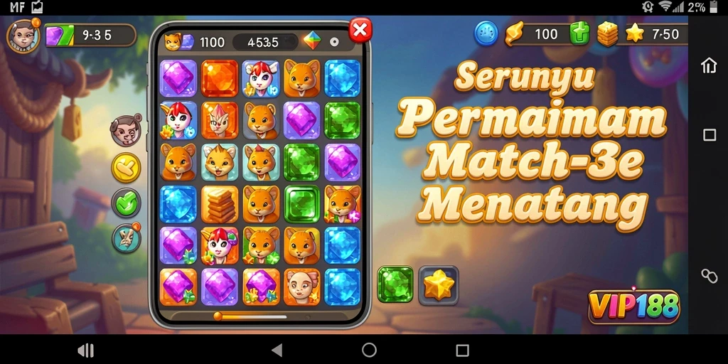 Screenshot gameplay VIP188 menunjukkan serunya mencocokkan objek berwarna.